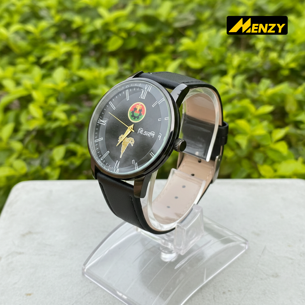 BNP Classic Wrist Watch – Black Dial, Black Leather Strap, Premium Analog Design image 2