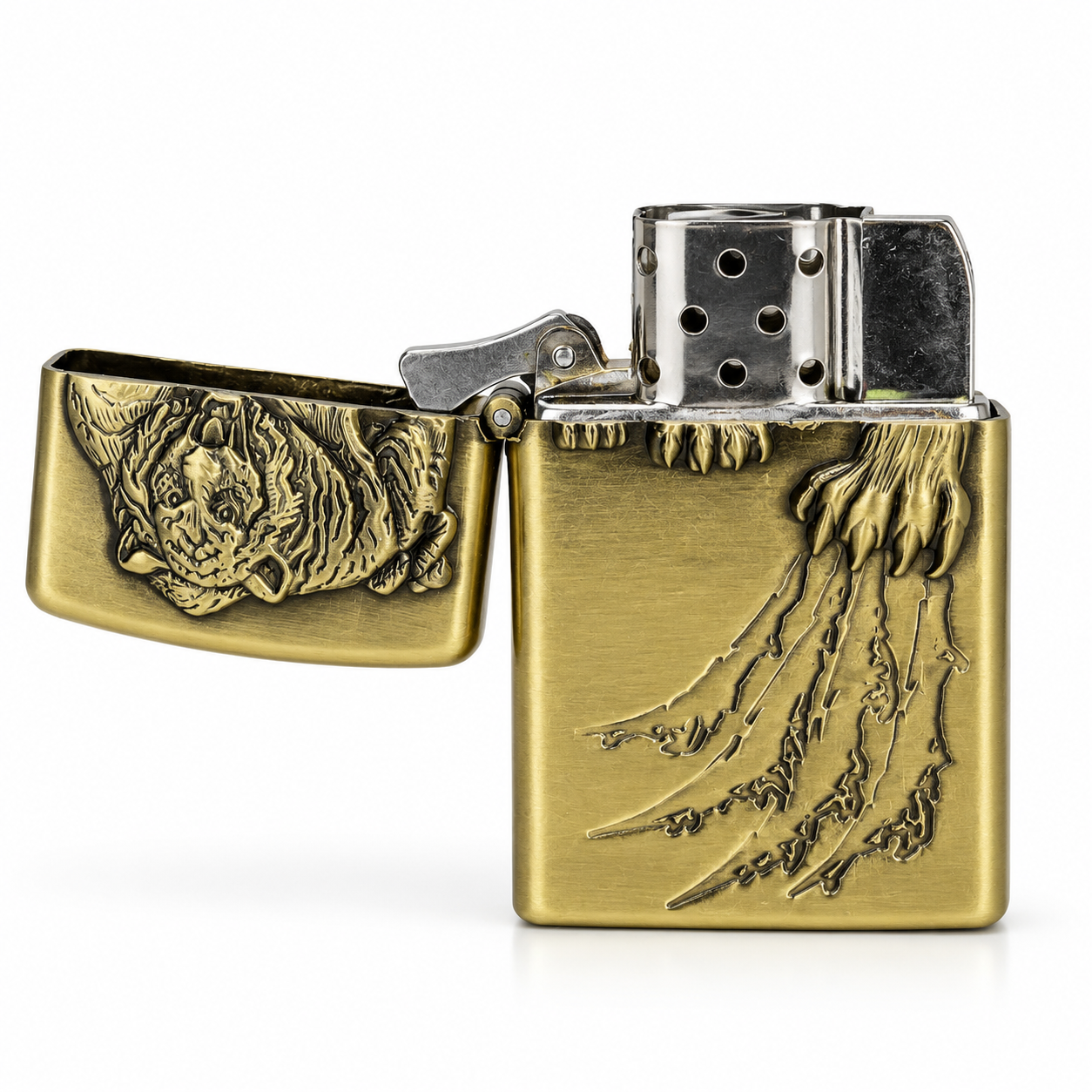 Metal Tiger Scratch Flip Top Classic Flame Lighter