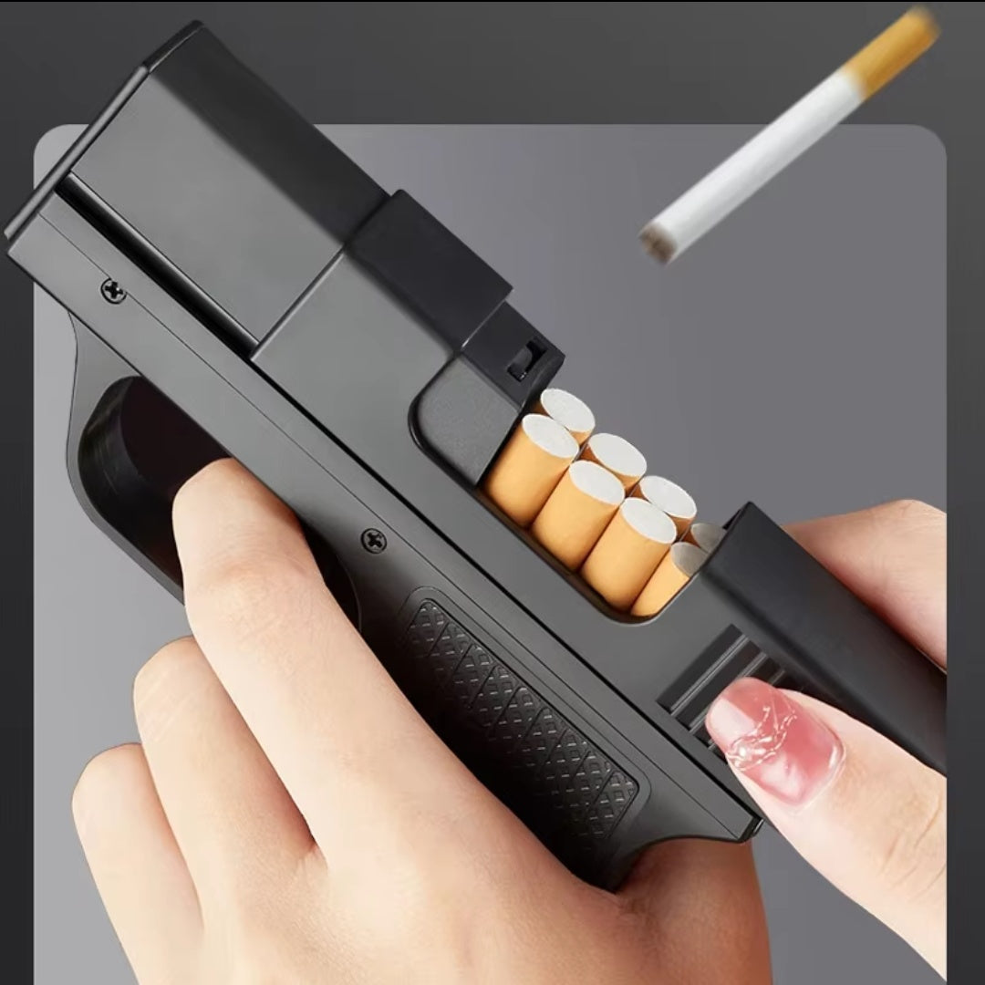 2-in-1 Gun Shaped Lighter & Cigarette Box – Windproof Jet Flame Butane Lighter for Camping, Hiking, Outdoor Use