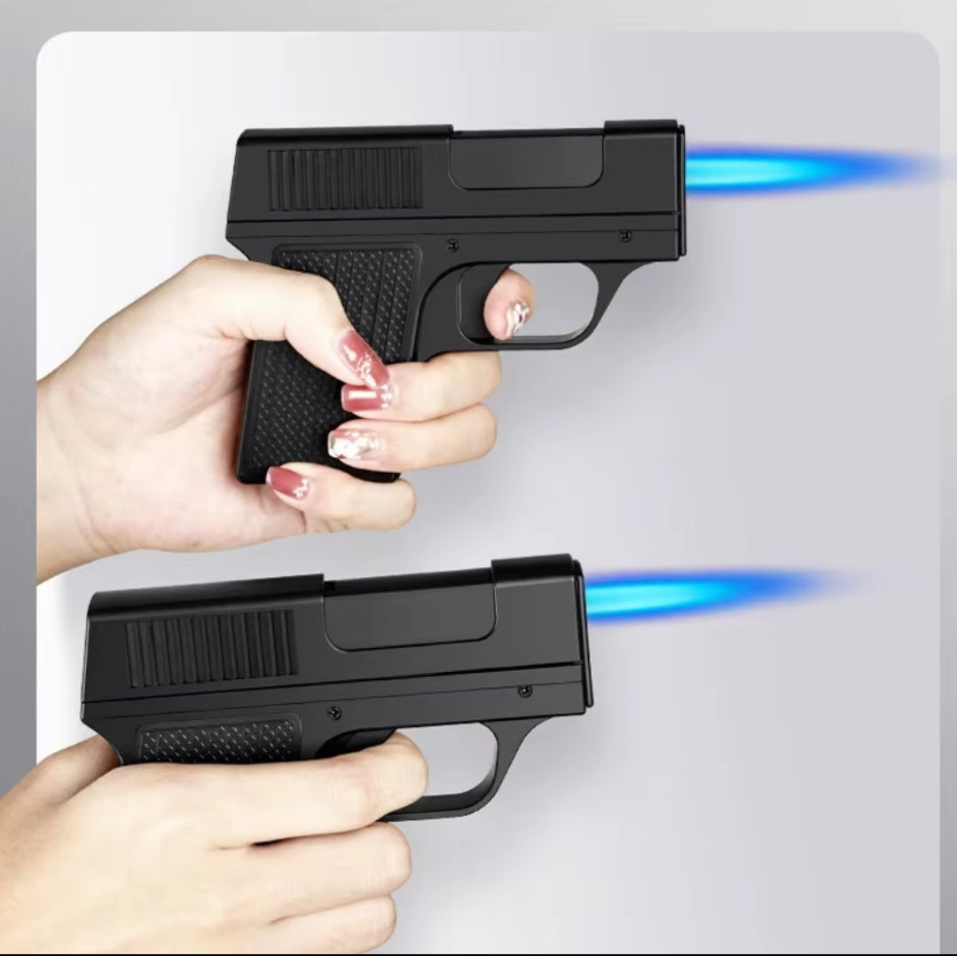 2-in-1 Gun Shaped Lighter & Cigarette Box – Windproof Jet Flame Butane Lighter for Camping, Hiking, Outdoor Use