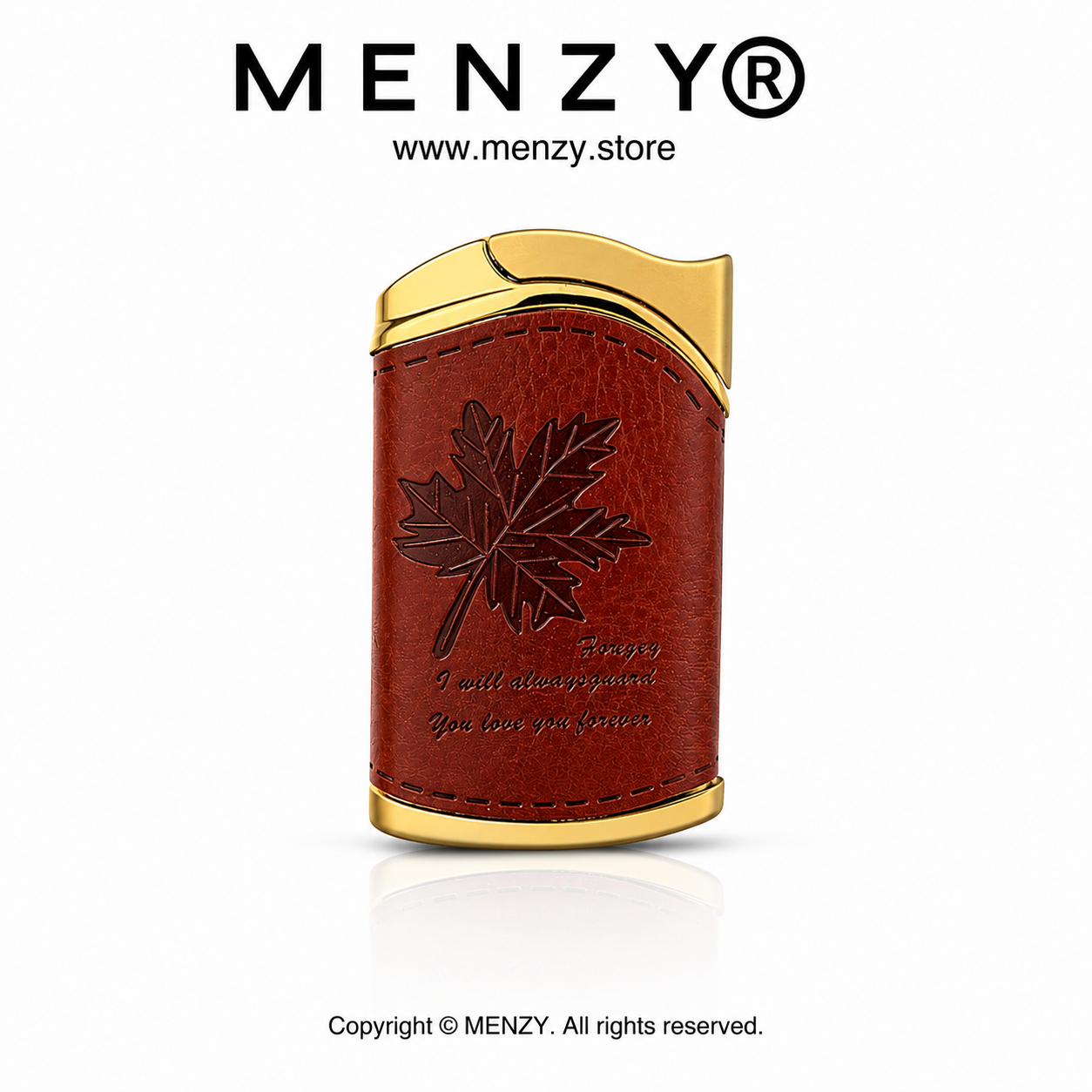 Brown Leather Finish Multi Design Embossed Lighter
