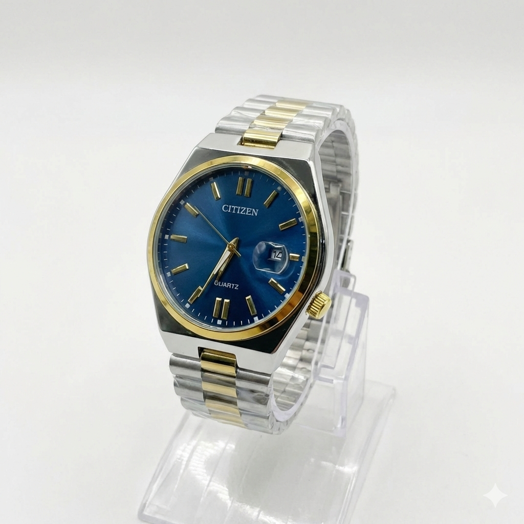 Citizen Blue Dial silver gold mix Colour Stainless Steel Chain Watch for Men (40mm Quartz) image 3