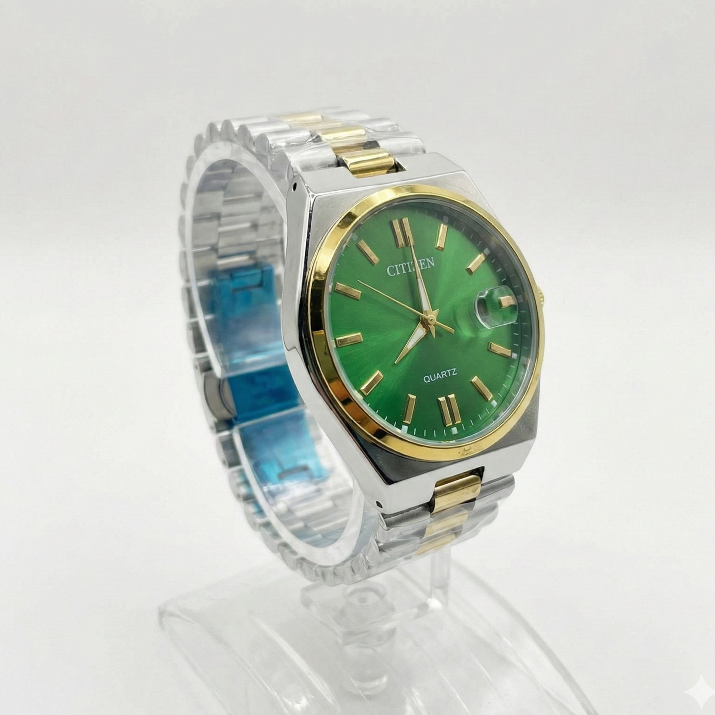 Citizen Green Dial silver gold mix Colour Stainless Steel Chain Watch for Men (40mm Quartz) image 2