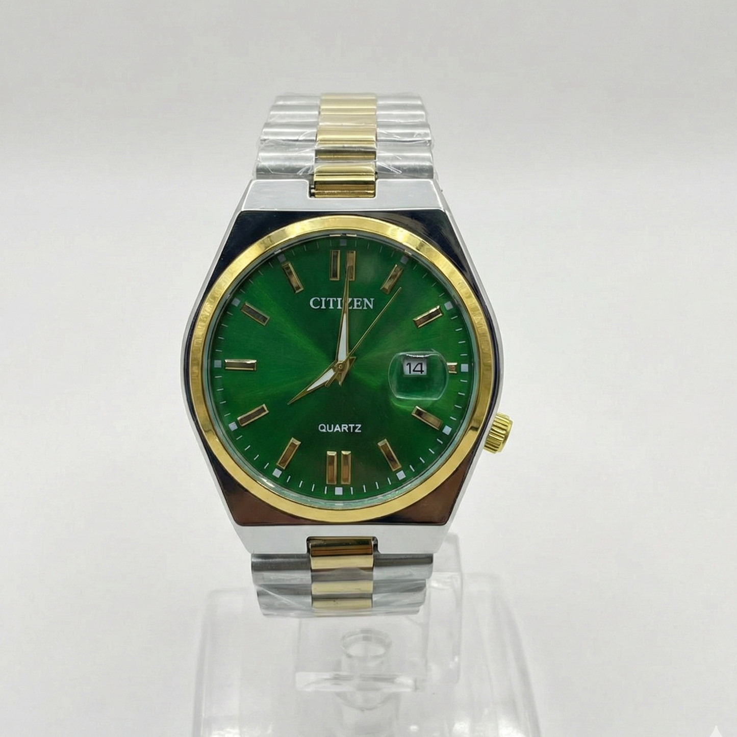 Citizen Green Dial silver gold mix Colour Stainless Steel Chain Watch for Men (40mm Quartz) image 4