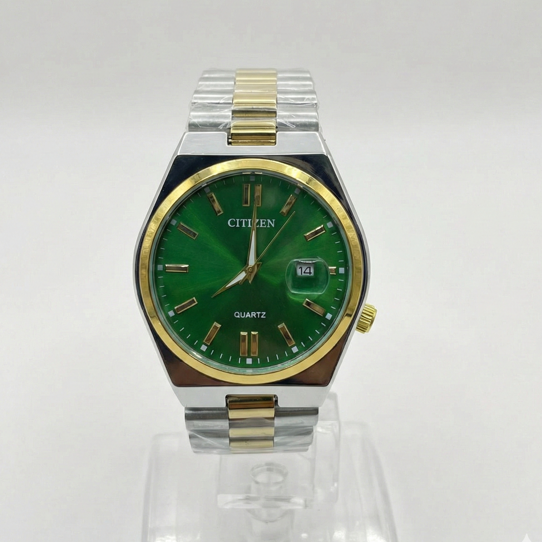 Citizen Green Dial silver gold mix Colour Stainless Steel Chain Watch for Men (40mm Quartz) image 4