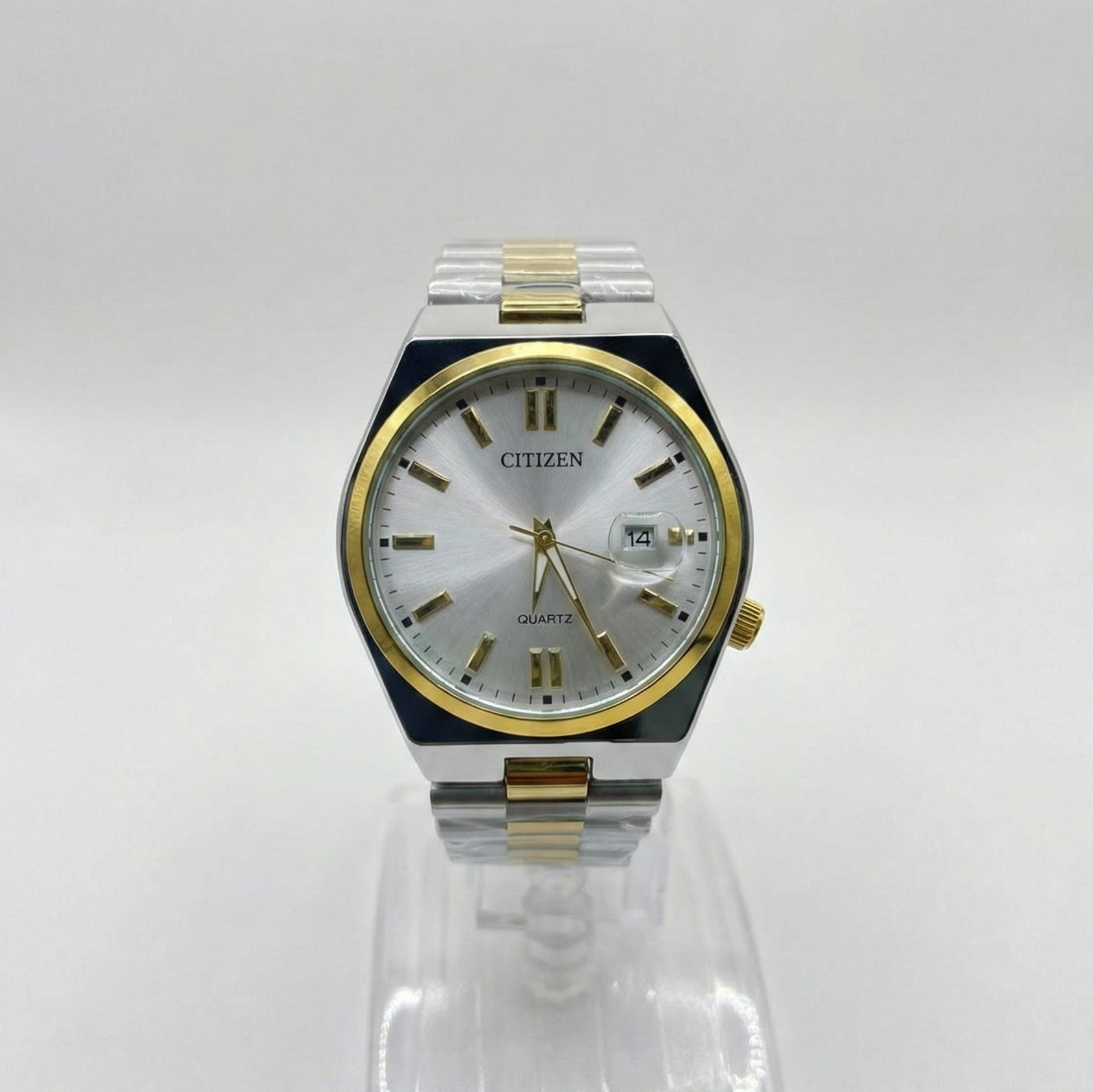 Citizen White Dial Silver Golden Mix Colour Stainless Steel Chain Watch for Men (40mm Quartz) image 2
