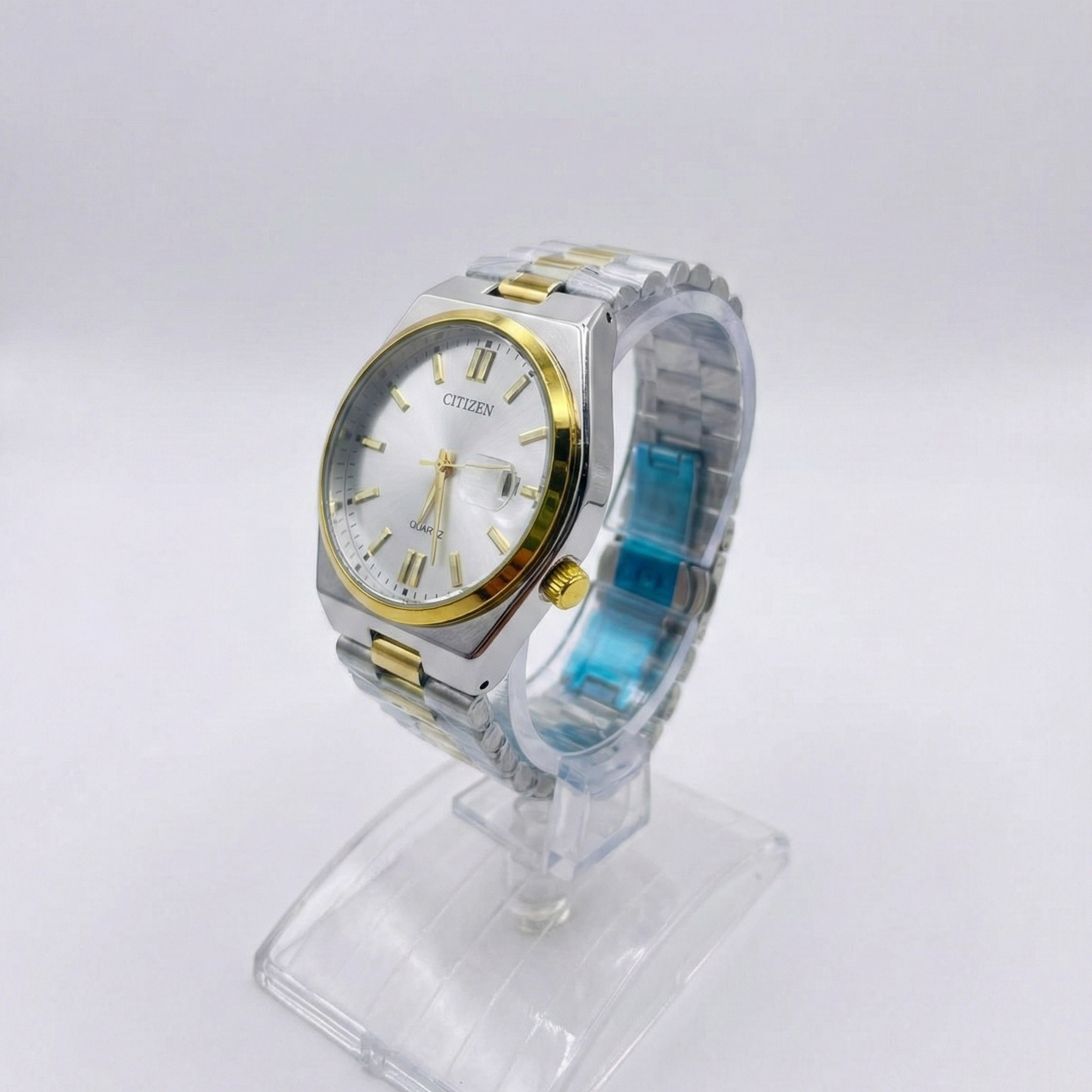 Citizen White Dial Silver Golden Mix Colour Stainless Steel Chain Watch for Men (40mm Quartz) image 4