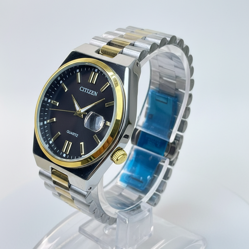 Citizen Black Dial silver gold mix Colour Stainless Steel Chain Watch for Men (40mm Quartz) image 2