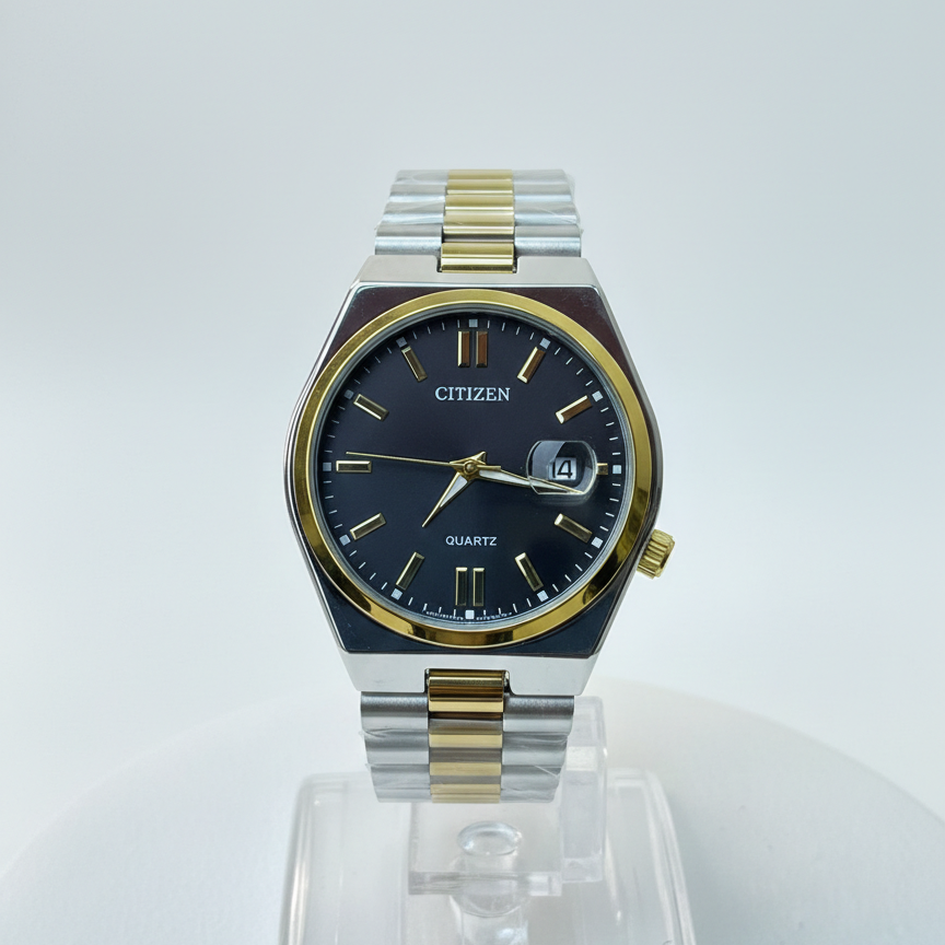 Citizen Black Dial silver gold mix Colour Stainless Steel Chain Watch for Men (40mm Quartz) image 4