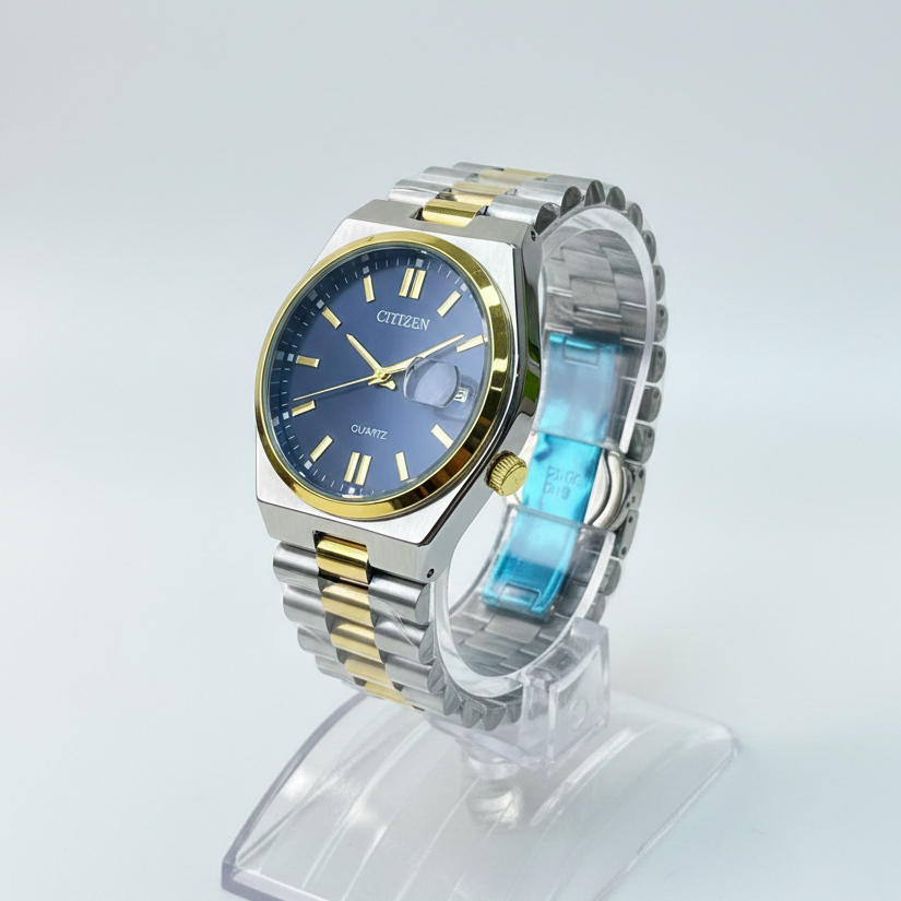 Citizen Blue Dial silver gold mix Colour Stainless Steel Chain Watch for Men (40mm Quartz) image 2