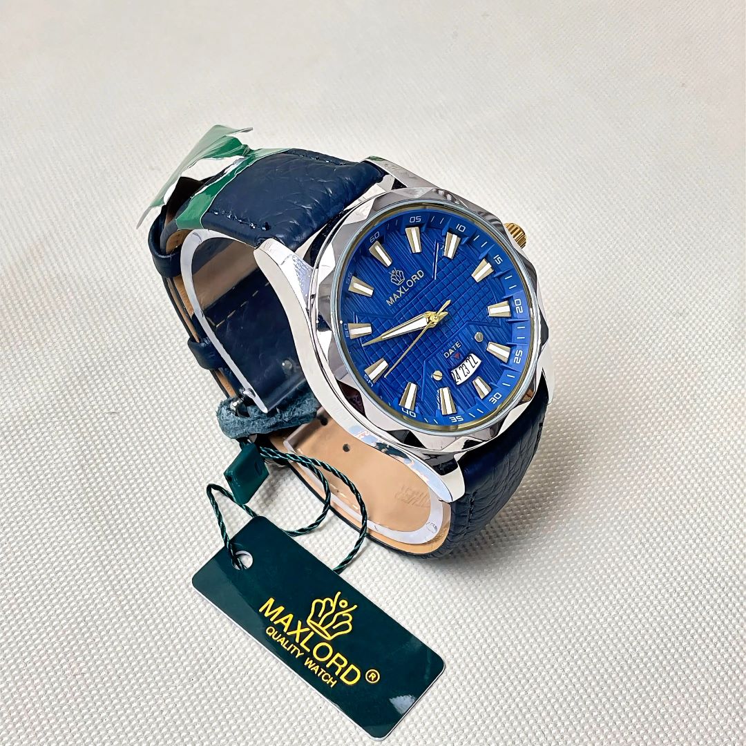 MAXLORD Diamond Cut Leather Belt Watch For Mens(Blue)