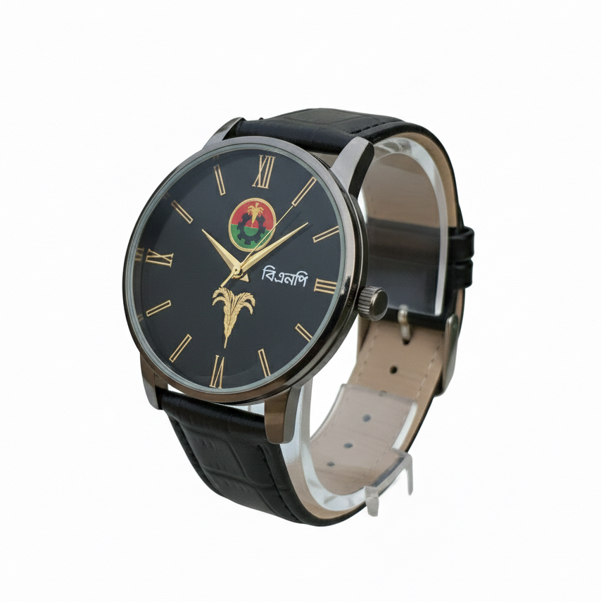 BNP Classic Wrist Watch – Black Dial, Black Leather Strap, Premium Analog Design