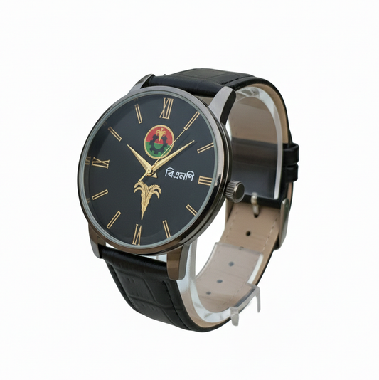 BNP Classic Wrist Watch – Black Dial, Black Leather Strap, Premium Analog Design
