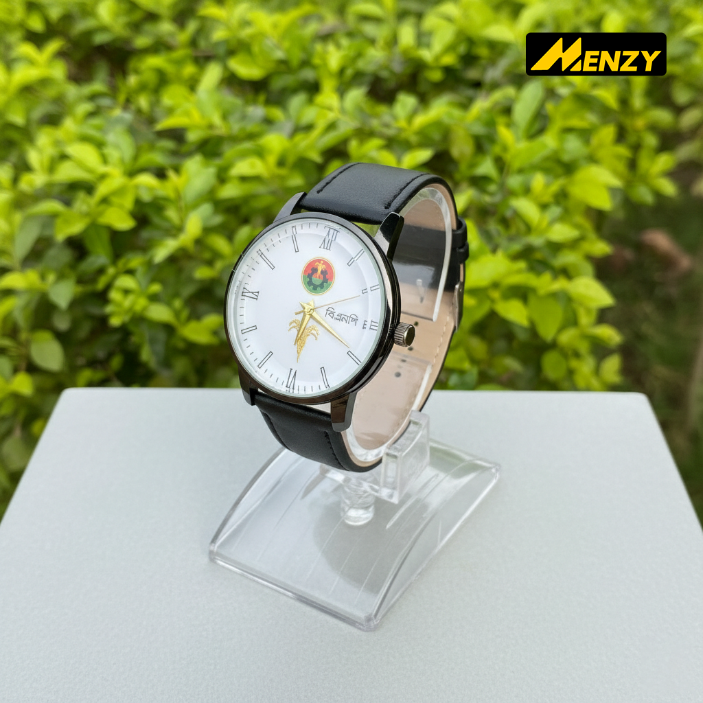 BNP Classic Wrist Watch – White Dial, Black Leather Strap, Premium Analog Design image 2