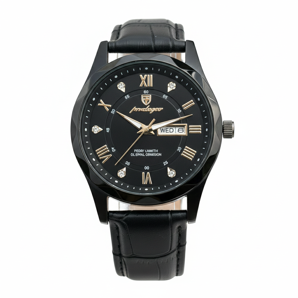 POEDAGAR 615 Leather Quartz Luxury Business Wristwatch for Men – Date &amp; Day Display