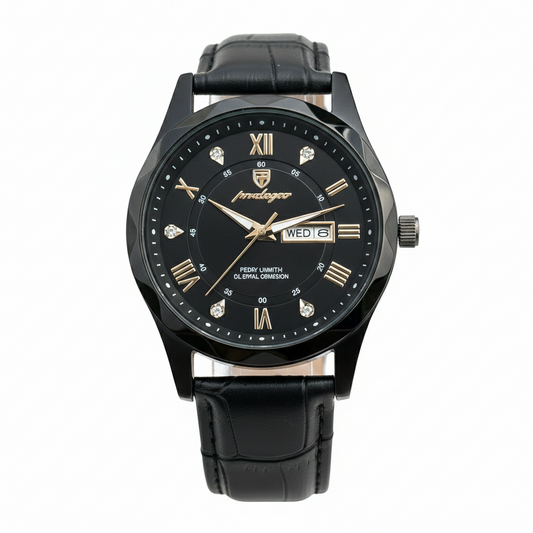 POEDAGAR 615 Leather Quartz Luxury Business Wristwatch for Men – Date &amp; Day Display