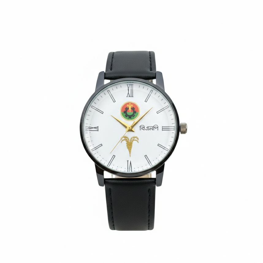 BNP Classic Wrist Watch – White Dial, Black Leather Strap, Premium Analog Design image 4