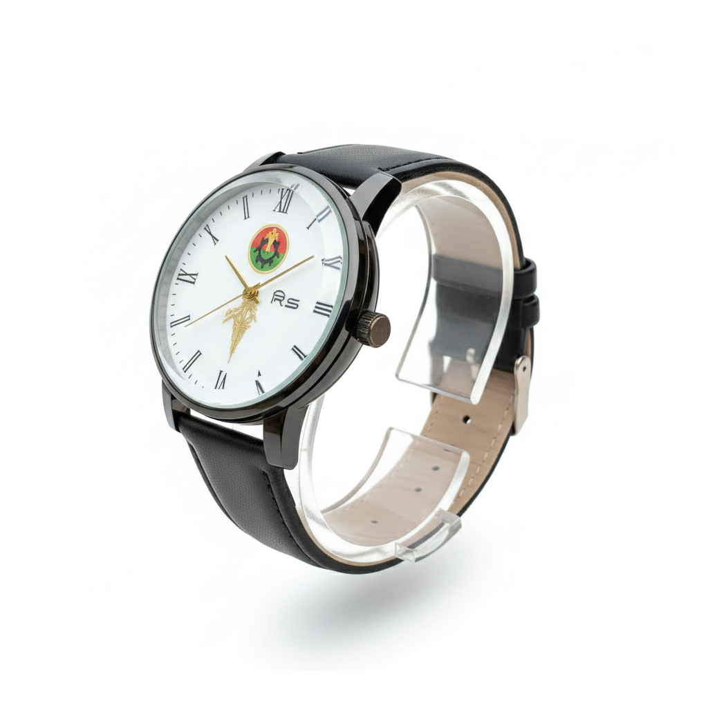 BNP Classic Wrist Watch – White Dial, Black Leather Strap, Premium Analog Design
