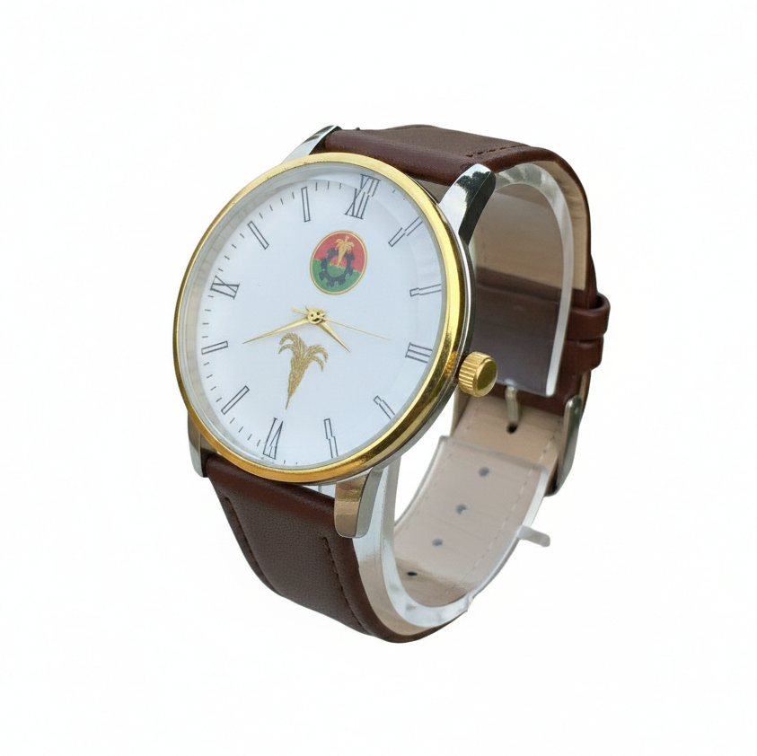 BNP Classic Wrist Watch – White Dial, Brown Leather Strap, Premium Analog Design