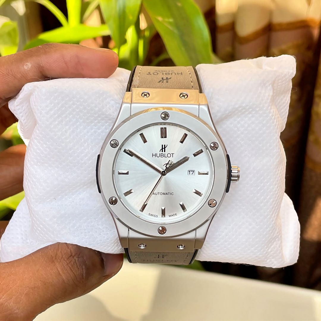 HUBLOT leather Belt Watch For Men (Silver)