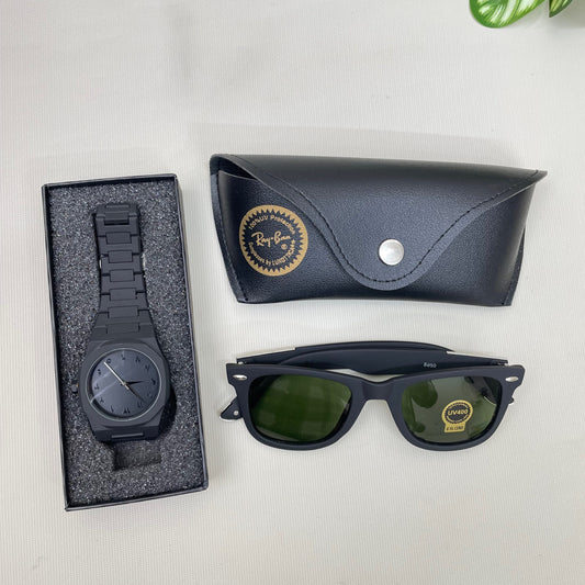 Arabic Aura Watch &amp; Matte Black Sunglass Combo Offer (Black)