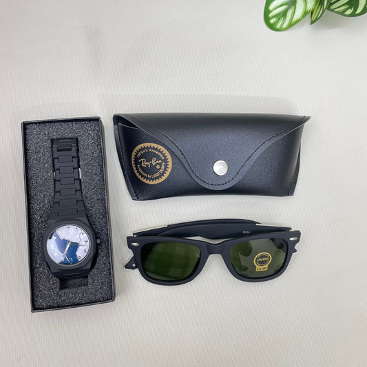 Arabic Aura Watch &amp; Matte Black Sunglass Combo Offer (Blue)
