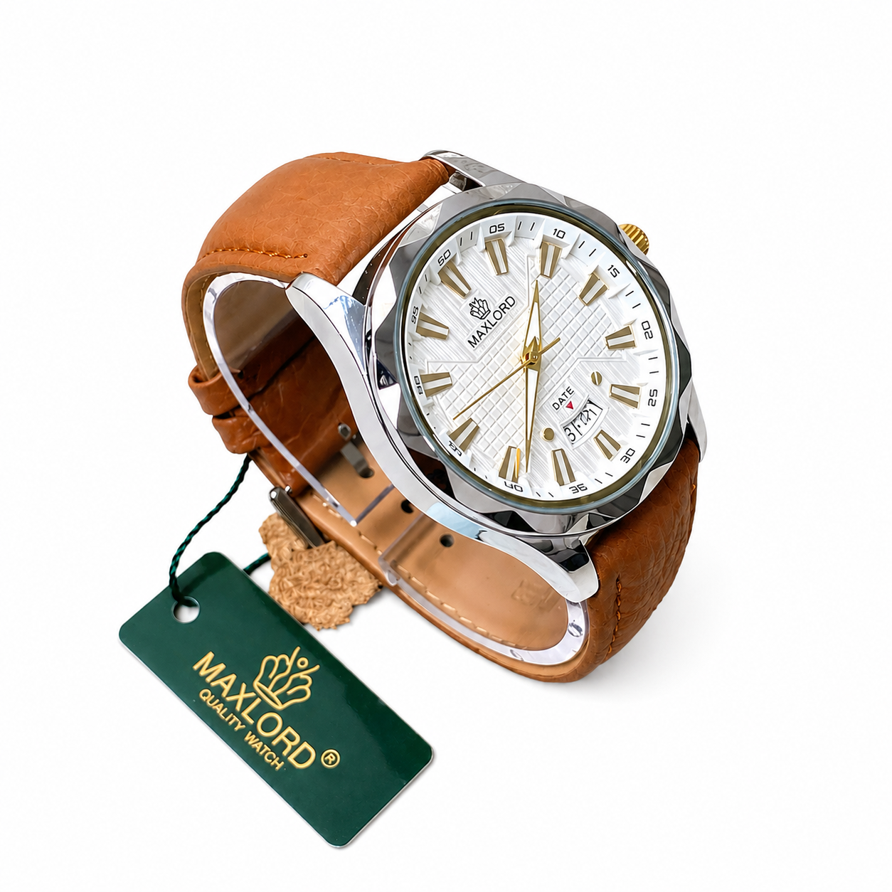 MAXLORD MP-004G Diamond Cut Leather Belt Watch(Brown)