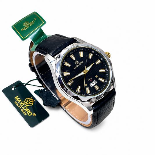 MAXLORD Diamond Cut Leather Belt Watch For Mens(BLACK)
