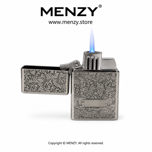 Broad Square Metal Blue Flame Gas Lighter