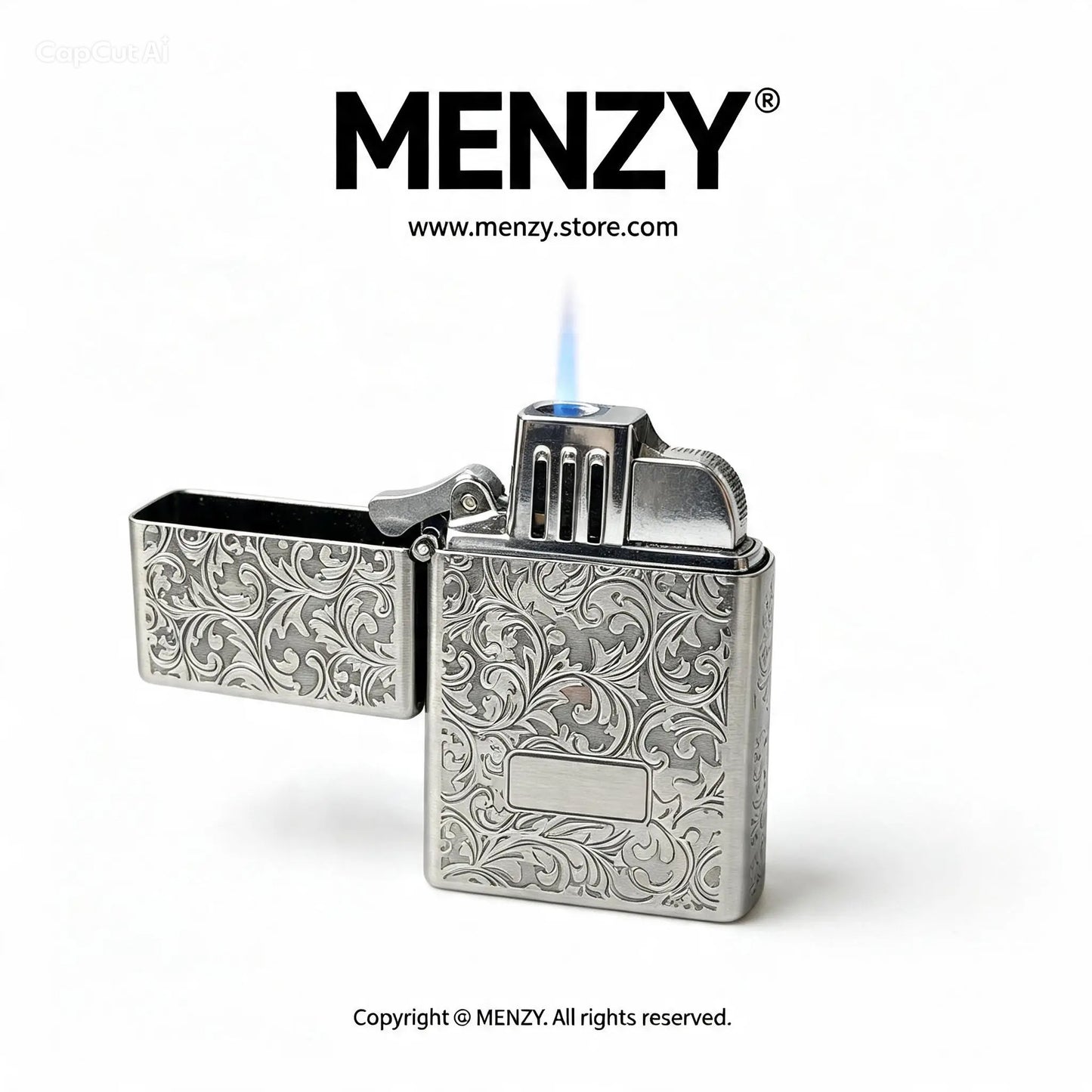 Broad Square Metal Blue Flame Gas Lighter
