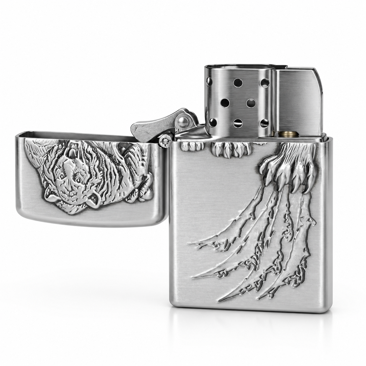 Metal Tiger Scratch Flip Top Classic Flame Lighter