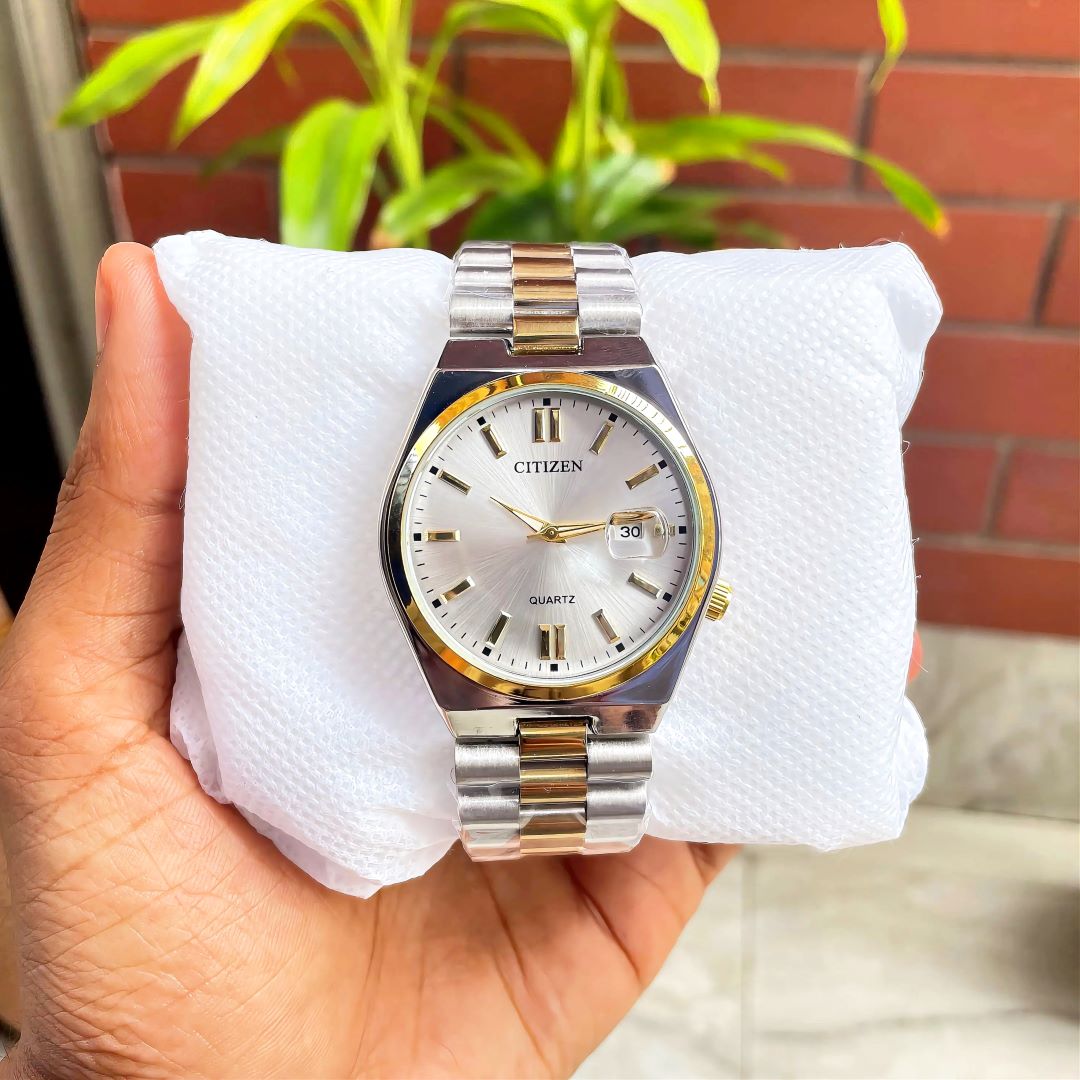 Citizen White Dial Silver Golden Mix Colour Stainless Steel Chain Watch for Men (40mm Quartz)