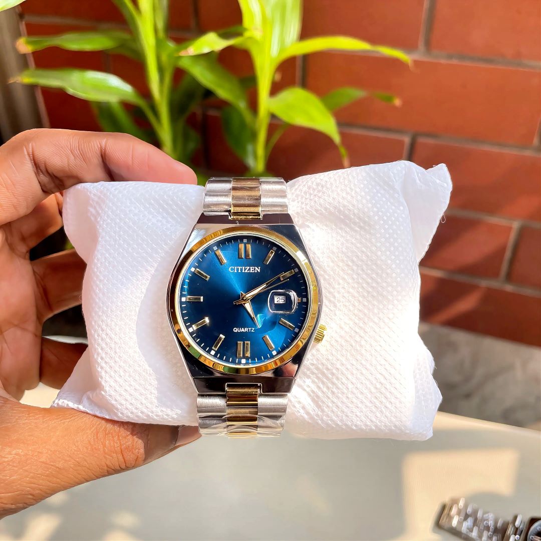 Citizen Blue Dial silver gold mix Colour Stainless Steel Chain Watch for Men (40mm Quartz)