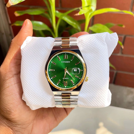 Citizen Green Dial silver gold mix Colour Stainless Steel Chain Watch for Men (40mm Quartz)